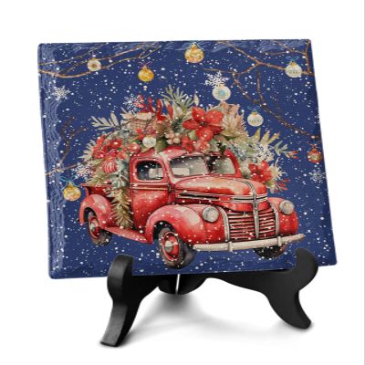 Christmas Car Christmas Desk Ceramic Ornament 6.3"x6.3",Picture Photo Frame Art Diy Family Ornaments Artwork for Crafts,Newlyweds,Living Room,Bedroom,Office,Home Old World Snowflake Watercolor Flower