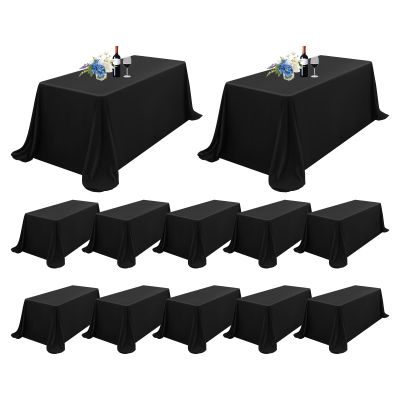 12 Pack Rectangle Tablecloth 90 x 156 inch Black Polyester Table Cloth for 8 Feet Tables,Washable Fabric Stain and Wrinkle Resistant Table Cover Table Clothes for Wedding Parties Banquet Kitchen