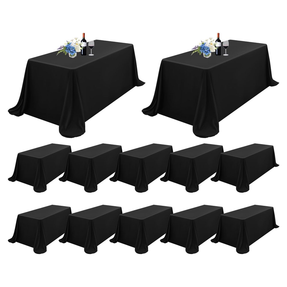 12 Pack Rectangle Tablecloth 90 x 156 inch Black Polyester Table Cloth for 8 Feet Tables,Washable Fabric Stain and Wrinkle Resistant Table Cover Table Clothes for Wedding Parties Banquet Kitchen