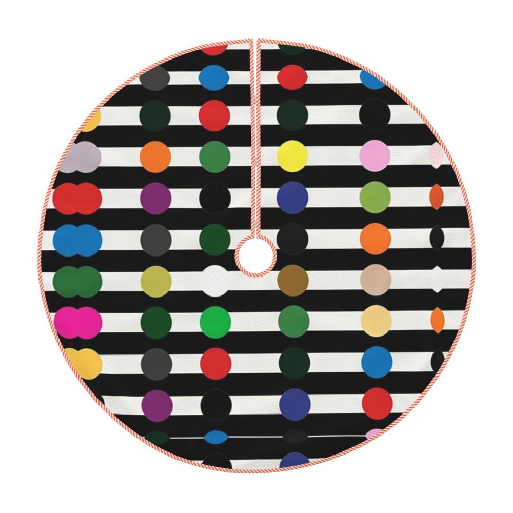 Christmas Tree Skirt 36" Polka Dot Stripe Black and White Printed Xmas Tree Ornaments Farmhouse Christmas Tree Mat for Xmas New Year Holiday Indoor Outdoor Decoration