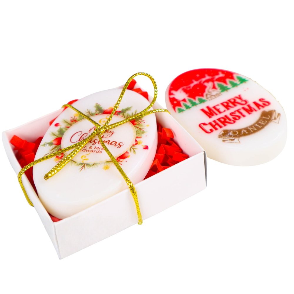 HTF Pack of 5 Christmas Decorations Handmade Scented Mini Soap, Christmas Favors, Noel New Years Eve Party Supplies, Christmas Gifts for Guests, Xmas, Happy Holiday Coworker Gift (CH, Oval-UV)