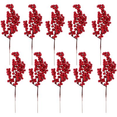 LSFYYDS 20Pcs Christmas Red Berry, 8.7inch Artificial Red Berry Stems Xmas Holly Berry Branches Mini Christmas Holly Berries DIY Crafts for Wedding Party Christmas Tree Decorations(Red)