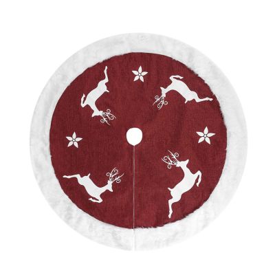Christmas Tree Skirt, 48 Inch Red Rustic Xmas Tree Skirts Mat with Snowflake Design for Merry Christmas Xmas Holiday Party Decorations Indoor Outdoor