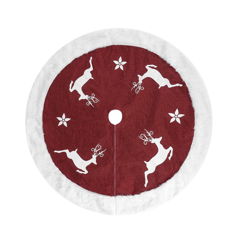 Christmas Tree Skirt, 48 Inch Red Rustic Xmas Tree Skirts Mat with Snowflake Design for Merry Christmas Xmas Holiday Party Decorations Indoor Outdoor