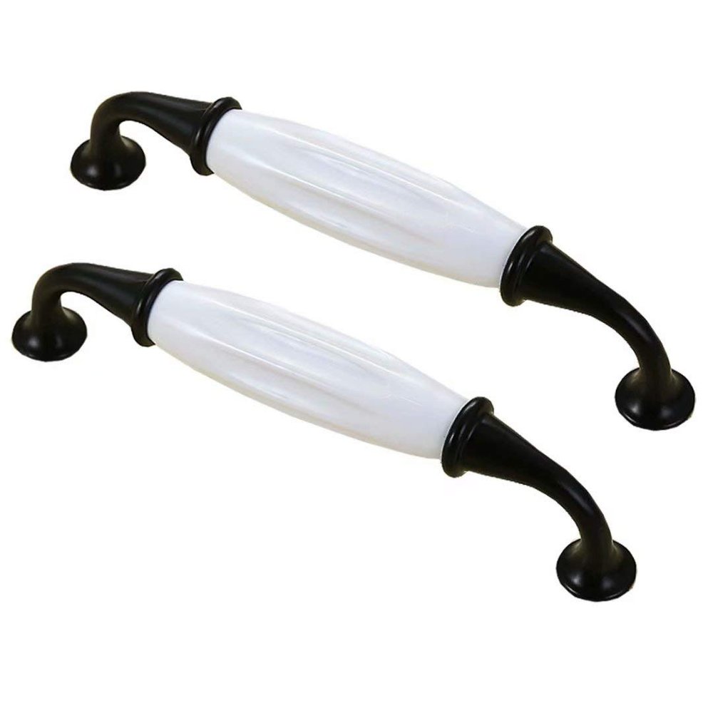 brass cupboard drawer handles, 2 pcs Drawer Pulls Handle Wardrobe Furniture Handle Classic White Ceramic Wardrobe Door Pulls Dresser s,Retro Bronze,Hole Centers 3.78" (Black Hole Distance 128 mm/5.04"