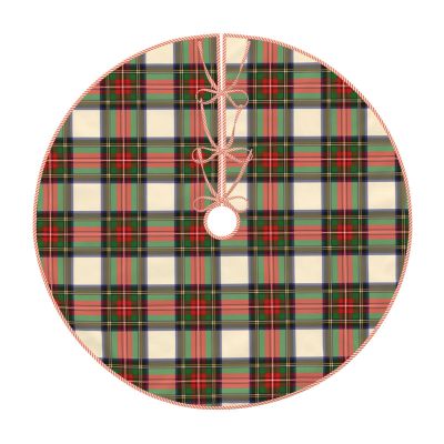 Christmas Tree Skirt 36" Stewart Tartan Linen Xmas Tree Skirt for Holiday Party Christmas Tree Mat Decorations Indoor Outdoor