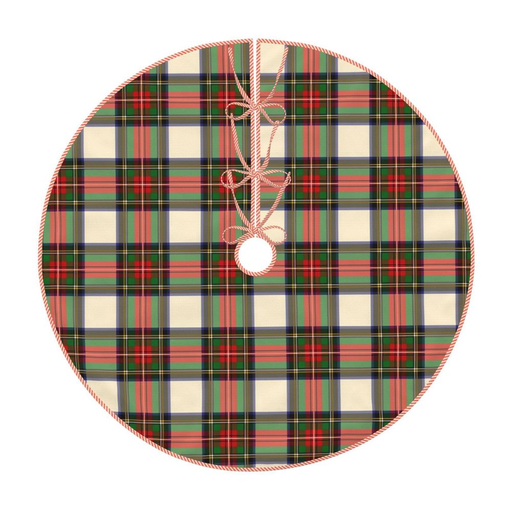Christmas Tree Skirt 36" Stewart Tartan Linen Xmas Tree Skirt for Holiday Party Christmas Tree Mat Decorations Indoor Outdoor