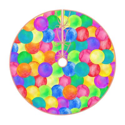 Christmas Tree Skirt 48" Colorful Rainbow Polka dot Water Color Pattern Linen Xmas Tree Skirt for Holiday Party Christmas Tree Mat Decorations Indoor Outdoor