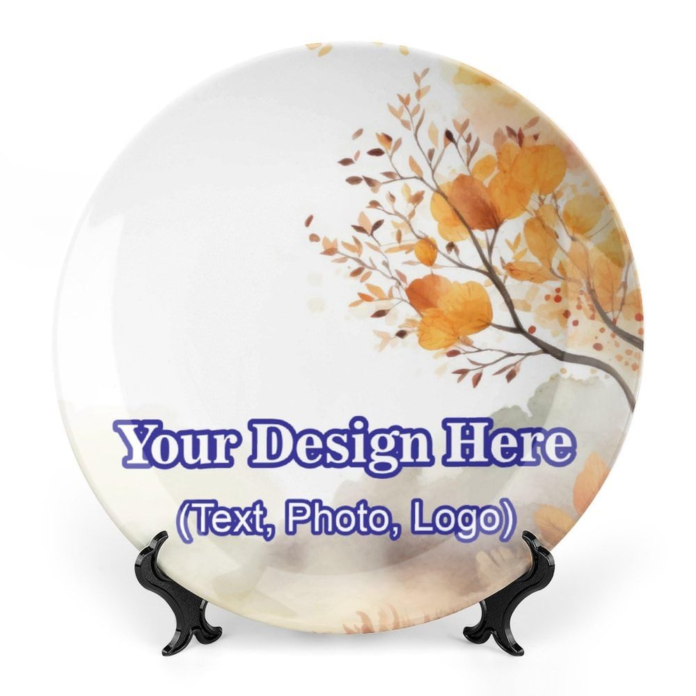 Custom Ceramic Decorative Plate with Display Stands Personalized Family Photo Memorial Plate Customized Keepsake Dinner Plates Tabletop Artworks Seasonal Home Decoration for Kitchen Dining Room 7"