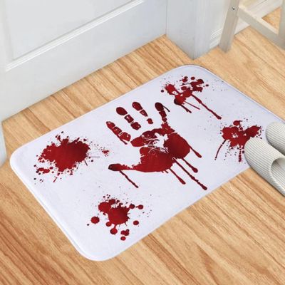 Cobweb Bath Mat - Halloween Rug Bathroom Decor 19" X 31" Stain Resistant Washable Rug, Halloween Scary Doormat, Entrance Non-slip Doormat, Holiday Party Welcome Mat (handprint in the colors of blood)