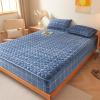 FCLDESHOP Mattress Cover,Autumn Winter Thicken Warm Solid Color Flannel Fitted Sheets, Children's Room Cartoon Print Mattress Protector,Checkered Blue,150x190cm (1pcs) view 1