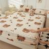 FCLDESHOP Soft Deep Pocket Fitted Sheet,Autumn Winter Thicken Warm Solid Color Flannel Fitted Sheets, Children's Room Cartoon Print Mattress Protector,Bear,90x200cm (1pcs) view 1