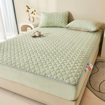 FCLDESHOP Easily Fits Deep Mattress,Autumn Winter Thicken Warm Solid Color Flannel Fitted Sheets, Children's Room Cartoon Print Mattress Protector,Green,180x200cm (3pcs)