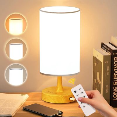 Caromolly Light Therapy Lamp, 10000 Lux Light with Remote Control, 3 Color Temperature & 4 Brightness Level & Timer, Daylight Lamp for Home, Office, Decoration(Wood Base White Shade)