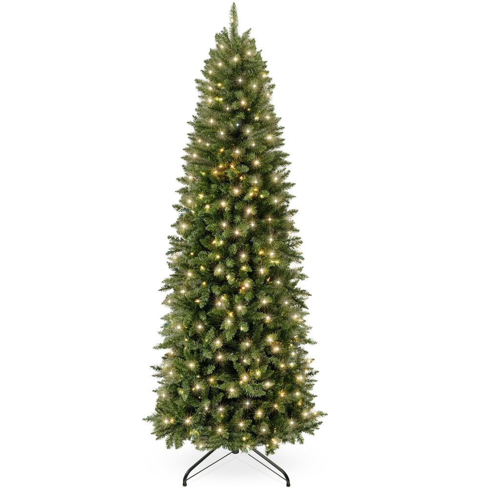 Best Choice Products Prelit Pencil Christmas Tree, 6ft Premium Artificial Tree, Realistic Lighted Spruce Holiday Decor w/Warm White Lights, Base
