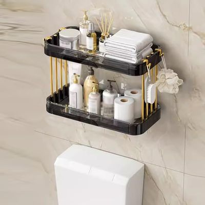 Floating Shelves for Bathroom Organizer Over Toilet, Wall Mounted Bathroom Shelves Wall Shelf (Color : Black, Size : 2 Layer)