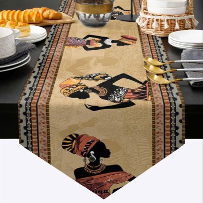 African Women Table Runner 13x36 Inches Small Cotton Linen Tablerunner,Burlap Table Setting Decor Farmhouse Tabletop Dresser Scarves for Kitchen Dinner Native American Indian Rustic Tribal Ethnic