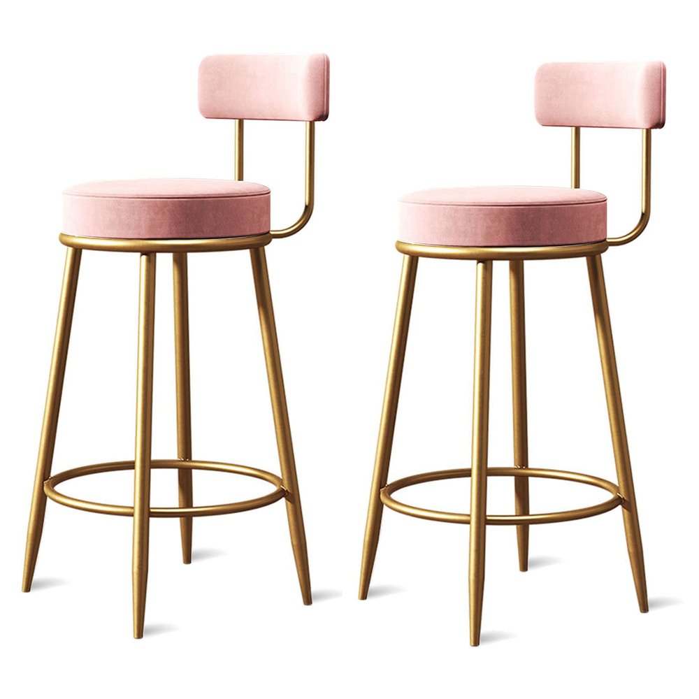 Junpllvic Counter Height Bar Stools Bar Stools, Tall Bar Chairs with Backrest and Foot Bar, Minimalist Style Velvet Bar Chairs for Kitchen Cafe Dinner Pub - 2Pcs