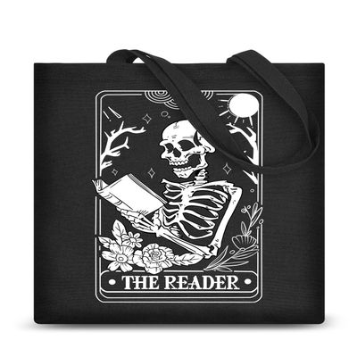 AUSVKAI Canvas Tote Bag Aesthetic for Women, Cute Book&skull Reusable Cloth Cotton Bags for College Shopping Beach Grocery Trendy Gifts