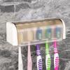 5 Slots Wall Mount Toothbrush Holder with Cover, Self Adhesive Toothbrush Storage Organizer for Shower, Toothbrush Hanger for Bathroom, Medicine Cabinet, Dorm(White + Grey) view 1