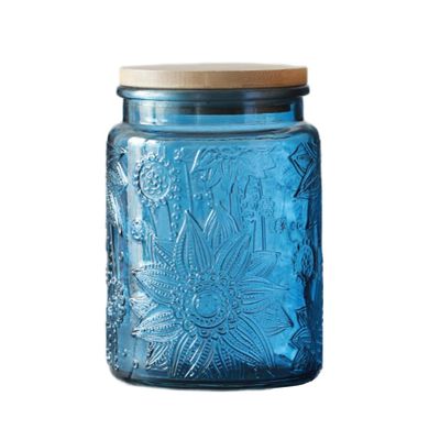 ANSQU Blue Glass Jar, 23.7 FL OZ Vintage Glass Canister with Airtight Lid, Candy Jar/Sugar Container for Kitchen Pantry Coffee, Tea, Cookie, Decorative Jars Holds Bath Salt