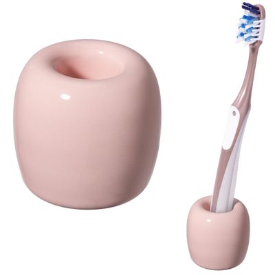Urbanstrive Ceramic Toothbrush Holders for Bathrooms, Sleek Tooth Brush Holder Toothbrush Stand Tooth Brushing Holder, Portable Bathroom Accessories Organizer, Pink, 1 Pack