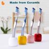 Urbanstrive Ceramic Toothbrush Holders for Bathrooms, Sleek Tooth Brush Holder Toothbrush Stand Tooth Brushing Holder, Portable Bathroom Accessories Organizer, Pink, 1 Pack view 3
