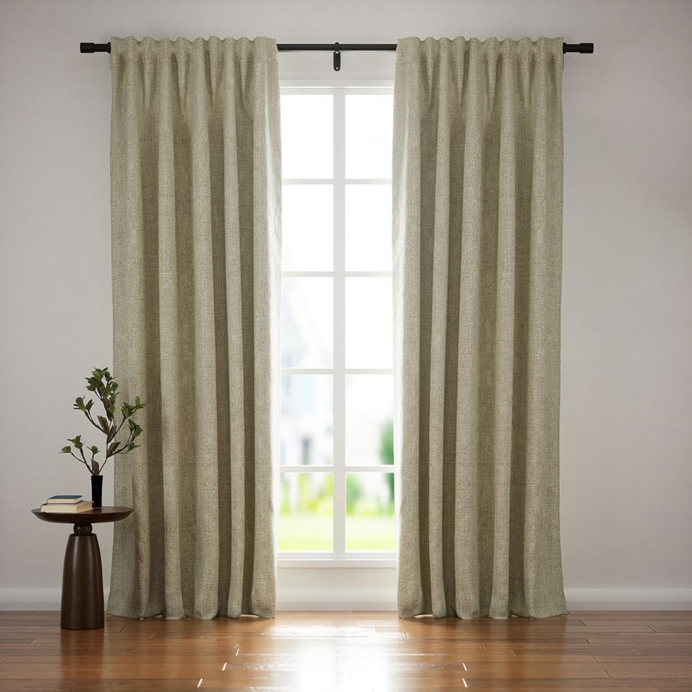 HOMERILLA Blackout Curtains for Bedroom, Linen Black Out Curtains 96 Inches Long Lille Pinch Pleated Back Tab Room Darkening Curtains for Nursery/Living Room 1 Panel, Light Khaki, W72'' x L96''