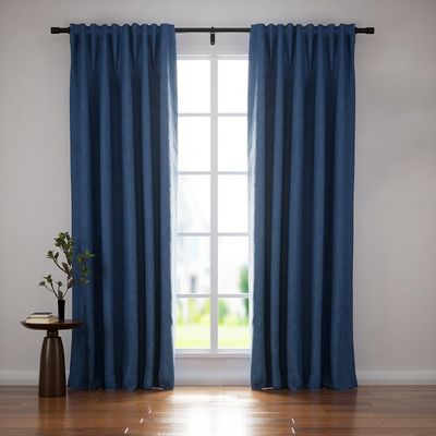 HOMERILLA Blackout Curtains for Bedroom, Linen Black Out Curtains 96 Inches Long Lille Pinch Pleated Back Tab Room Darkening Curtains for Nursery/Living Room 1 Panel, Navy Blue, W72'' x L96''