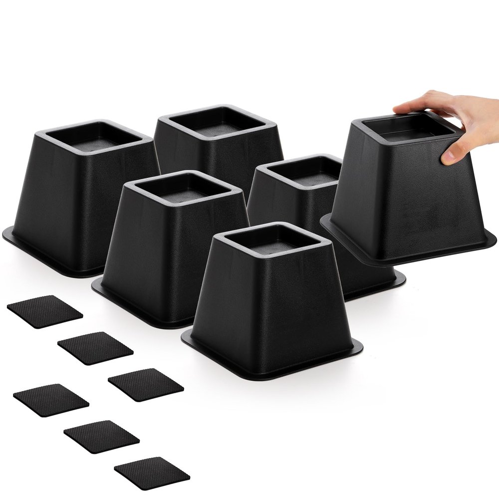Mezchi Bed Risers 4 Inch Heavy Duty, 6 Pack Durable Plastic Furniture Lifts, Supports 2200 lbs per Leg for Bed, Sofa, Desk, Non-Slip & Stackable Design