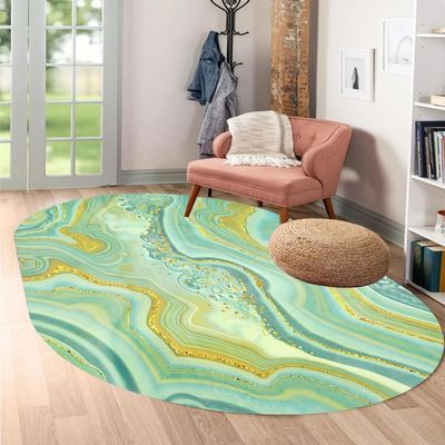 Marble Texture Modern Abstract Sage Green Gold Oval Area Rug 5x7 Faux Wool Boho Chic Rug for Livingroom Bedroom Diningroom Farmhouse Office Kitchen Floor Carpet Mat