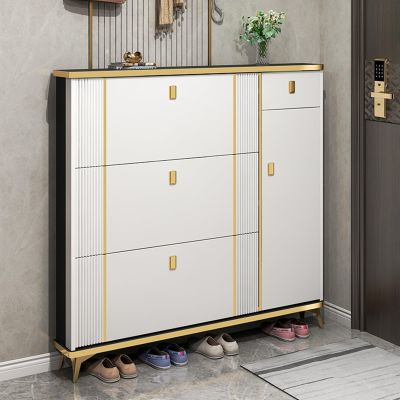 BRANII Modern Ultra Thin Shoe Storage, Entrance Shoe Rack Narrow, with Accessory Drawer Shoe Cabinet,with 3 Adjustable Partition, for Hallway Doorway Balcony Living Room(White,80X24X118cm)