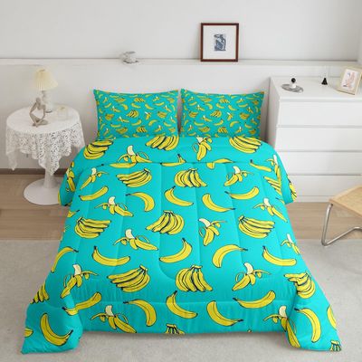 Feelyou Cartoon Banana Comforter Set King Size Tropical Fruit Bedding Set for Kids Boys Girls Delicious Banana Fruit Print Duvet Set Soft Comforter 1 Comforter Set with 2 Pillowcases