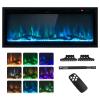 COSTWAY Electric Fireplace 42-Inch Wide, 9 Flame Color, 5-Level Brightness, 8H Timer, Thermostat, Wall-Mounted Freestanding and Recessed Linear Fireplace Heater with Crystal Decor and Log, 750W/1500W view 1
