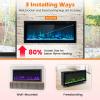 COSTWAY Electric Fireplace 42-Inch Wide, 9 Flame Color, 5-Level Brightness, 8H Timer, Thermostat, Wall-Mounted Freestanding and Recessed Linear Fireplace Heater with Crystal Decor and Log, 750W/1500W view 4