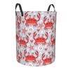 Cute Crabs Funny Sea Animal Laundry Hamper with Durable Handle Waterproof Foldable Laundry Basket Circular Storage Basket Dirty Clothes Organizer Bag for Nursery Bedroom Bathroom College view 2