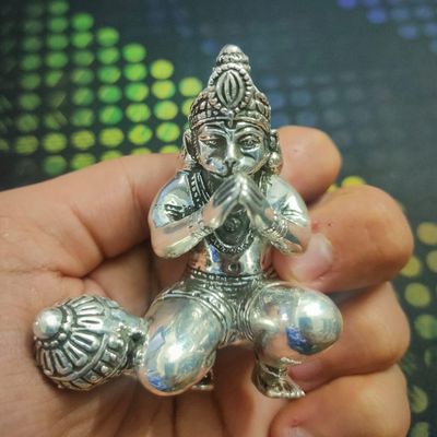 PH Artistic Hanuman Sterling Silver Idol God Bajrangbali Statue Home Temple Puja Decor D598