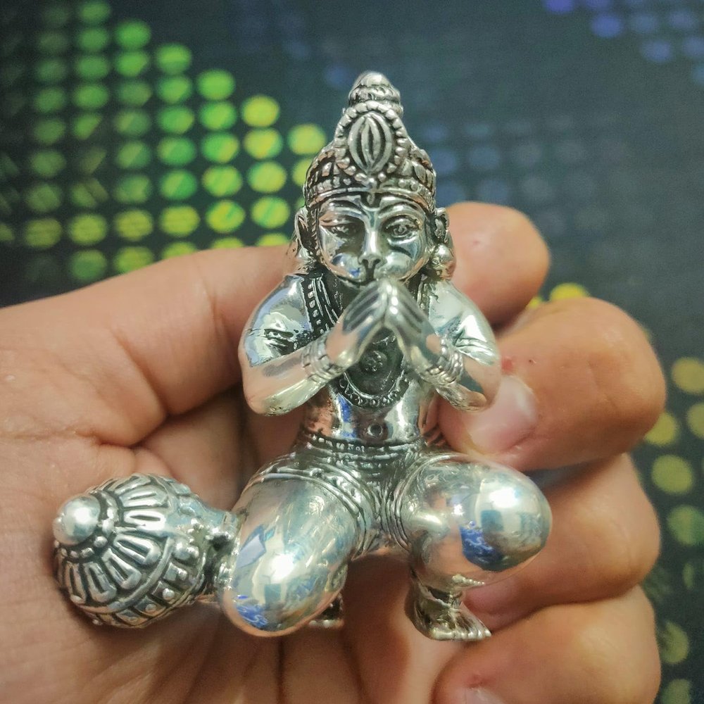 PH Artistic Hanuman Sterling Silver Idol God Bajrangbali Statue Home Temple Puja Decor D598
