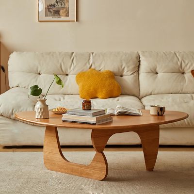 Solid Wooden Coffee Table, Modern Small Rattan Coffee Table,Round Coffee Table,Solid Wood Coffee Table, Log Style Coffee Table,Mid Century Moder,Triangular Table Legs, Strong Stability.