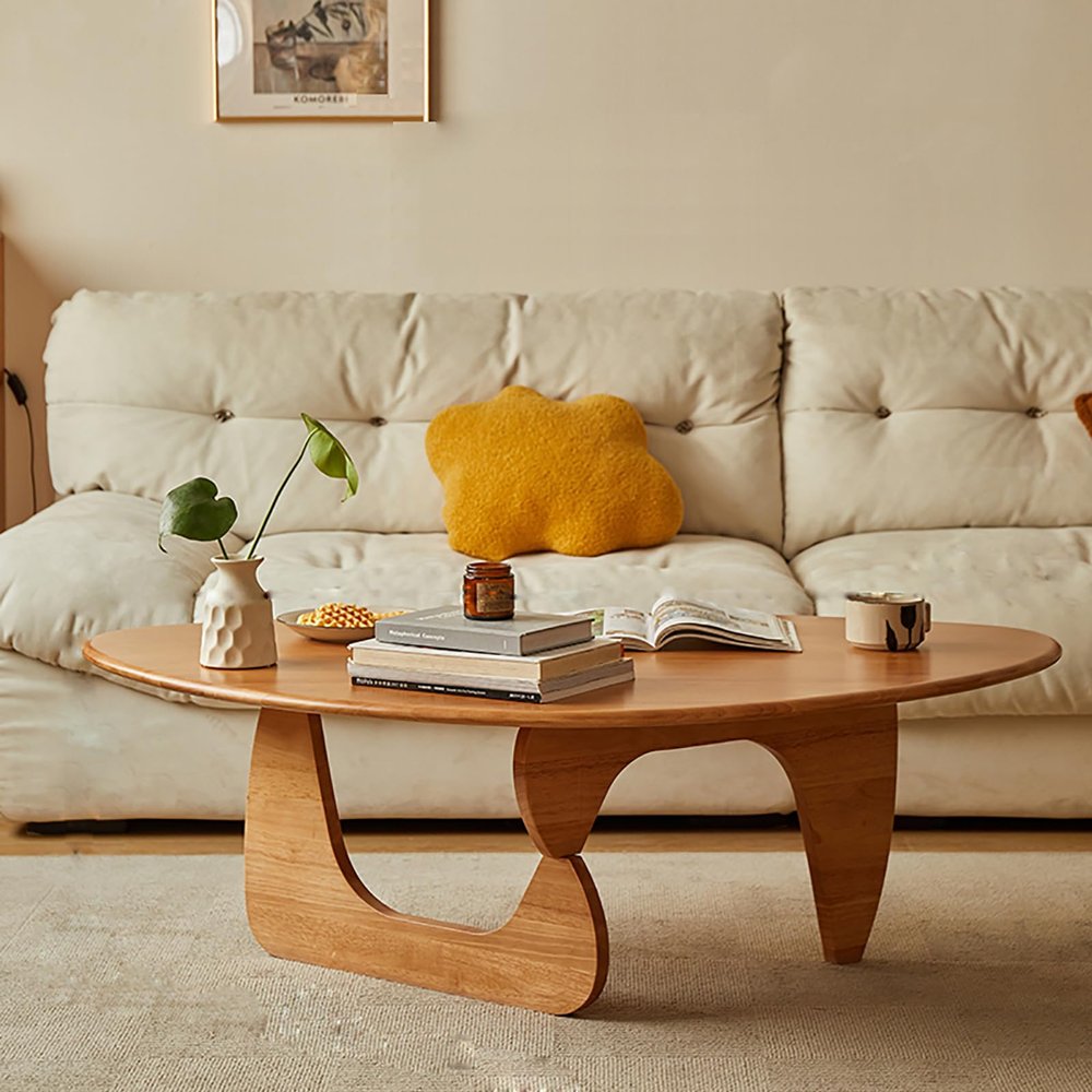 Solid Wooden Coffee Table, Modern Small Rattan Coffee Table,Round Coffee Table,Solid Wood Coffee Table, Log Style Coffee Table,Mid Century Moder,Triangular Table Legs, Strong Stability.