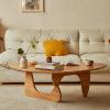 Solid Wooden Coffee Table, Modern Small Rattan Coffee Table,Round Coffee Table,Solid Wood Coffee Table, Log Style Coffee Table,Mid Century Moder,Triangular Table Legs, Strong Stability. view 1