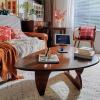 Solid Wooden Coffee Table, Modern Small Rattan Coffee Table,Round Coffee Table,Solid Wood Coffee Table, Log Style Coffee Table,Mid Century Moder,Triangular Table Legs, Strong Stability. view 3