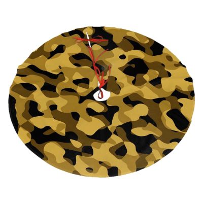 Yssammns Christmas Tree Skirt, Black Yellow Brown Camouflage Pattern Xmas Plush Tree Skirt Xmas Tree Ornaments for Xmas Holiday Party Decorations 30"