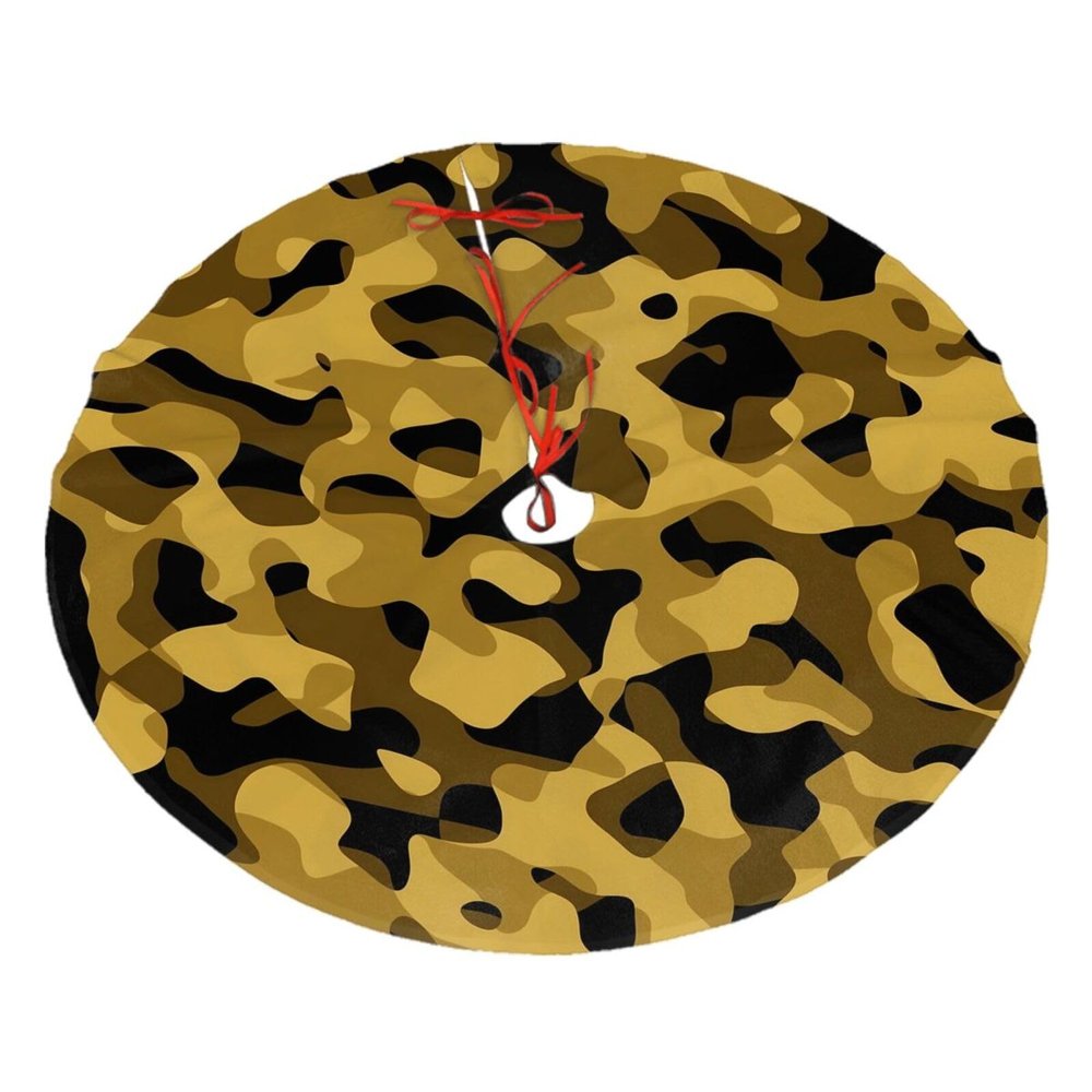 Yssammns Christmas Tree Skirt, Black Yellow Brown Camouflage Pattern Xmas Plush Tree Skirt Xmas Tree Ornaments for Xmas Holiday Party Decorations 30"