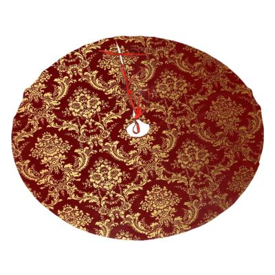 Yssammns Christmas Tree Skirt, Gold Royal Damask Floral Maroon Burgundy Red Xmas Plush Tree Skirt Xmas Tree Ornaments for Xmas Holiday Party Decorations 36"