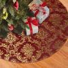 Yssammns Christmas Tree Skirt, Gold Royal Damask Floral Maroon Burgundy Red Xmas Plush Tree Skirt Xmas Tree Ornaments for Xmas Holiday Party Decorations 36" view 2