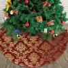 Yssammns Christmas Tree Skirt, Gold Royal Damask Floral Maroon Burgundy Red Xmas Plush Tree Skirt Xmas Tree Ornaments for Xmas Holiday Party Decorations 36" view 3