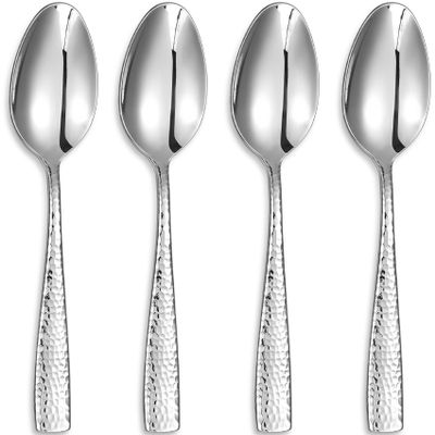 KEAWELL Premium Louis Hammered Serving Utensils, 18/10 Stainless Steel, Squared Edge Design, Mirror Finish, Dishwasher Safe (Serving Spoons, Set of 4)