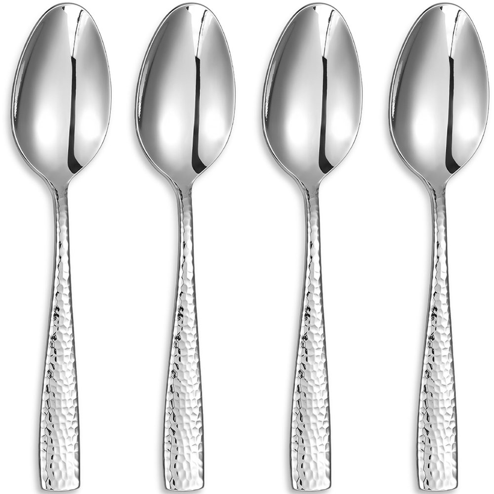 KEAWELL Premium Louis Hammered Serving Utensils, 18/10 Stainless Steel, Squared Edge Design, Mirror Finish, Dishwasher Safe (Serving Spoons, Set of 4)