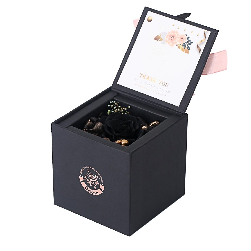 Dekun Preserved Roses in a Gift Box Real Roses Mothers Day Valentines Day Gifts for Give Friend Gifts That Last a Year (Black Rose)